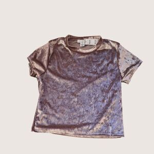 Ivy & Main Velvet Short Sleeve Crop Top Rose Pink Purple Y2K Boho Festive M NWT